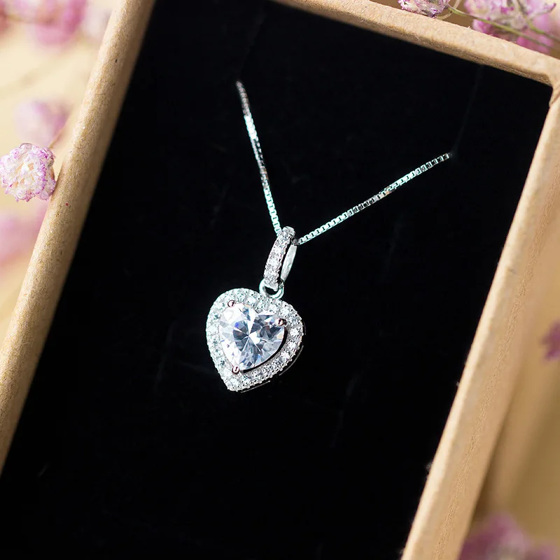 925 Real. Sterling Silver White CZ Zirconia AAA+ Heart love Necklace Pendant jewelry bOX CHAIN 18" GTLX466