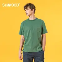 SIMWOOD 2021 summer new t-shirt men fashion chest pocket loose 100% cotton tshirt plus size tops brand clothing SJ170719