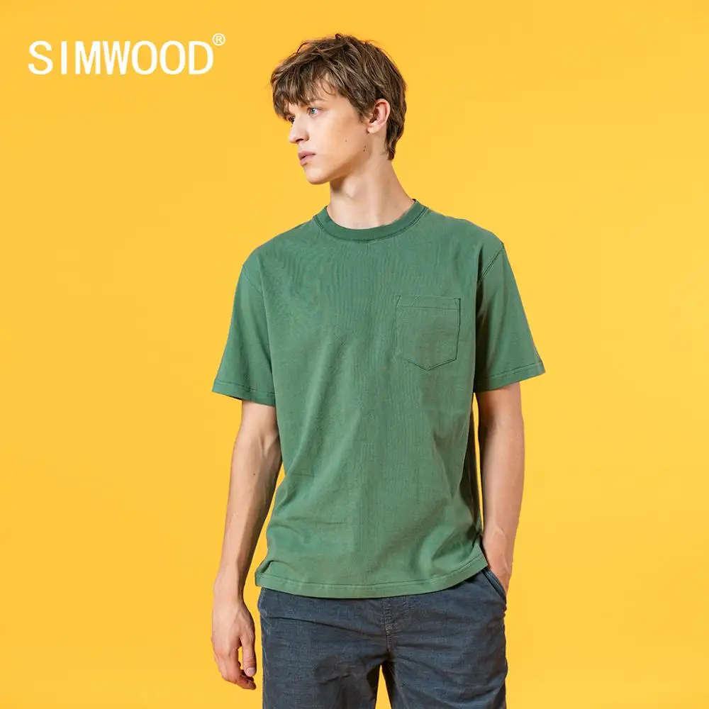 Футболка SIMWOOD SJ170719 мужская с нагрудным карманом тенниска свободного покроя из 2021