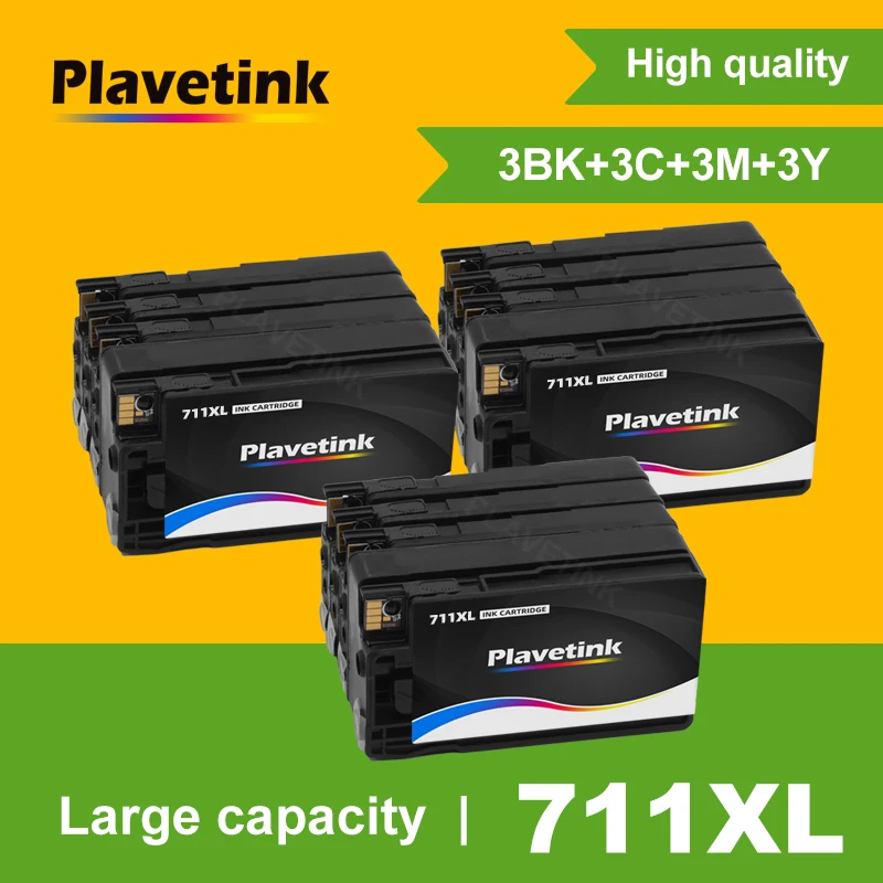 Plastetink 12 Pcs Cartuccia Di Inchiostro 711 Ricaricata Completa Per Hp711 Per Stampante Hp 711 Xl Designjet T120 T520 24-In Eprinter T 120 520
