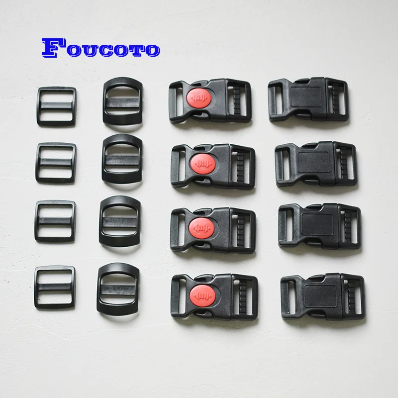 

100pcs/lot 15mm 20mm 25mm plastic release curved belt buckle tri-glides sliders for paracord cat dog collar bags DIY accessories