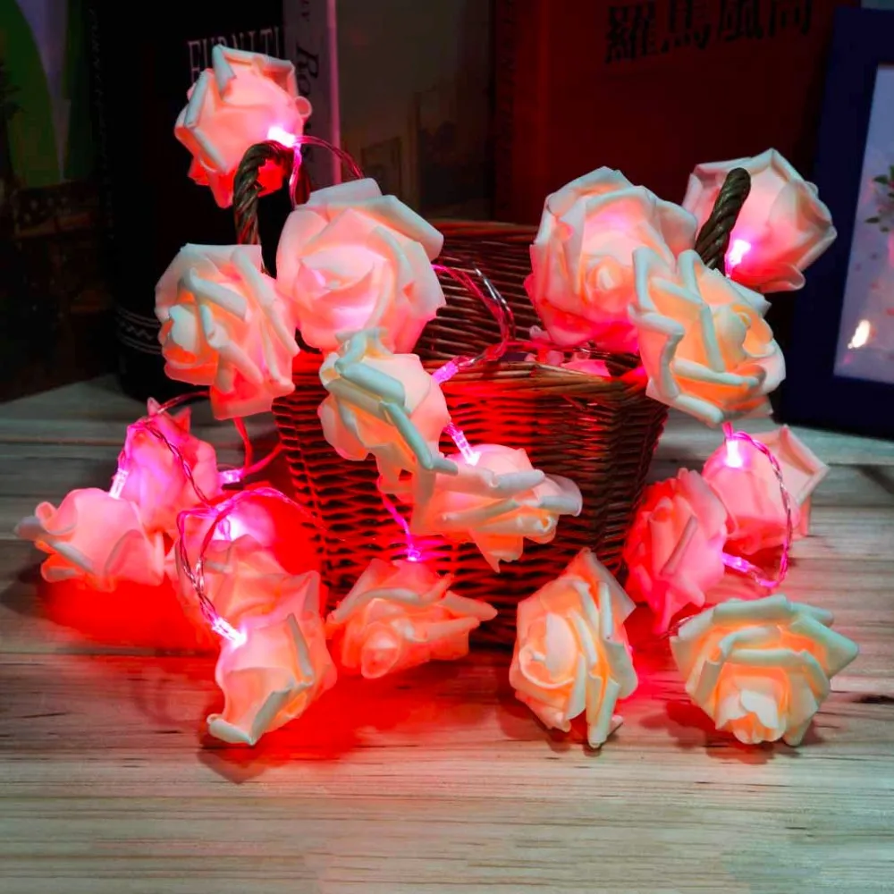 OUTAD 20 LED Novelty Rose Flower Fairy String Lights Wedding Garden Party Valentine's Day Decoration with battery box