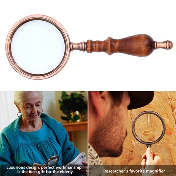 

Older Portable Magnifier Wooden Handle Hobby Books Handheld Magnifier Handicraft Antique For Reading Inspection
