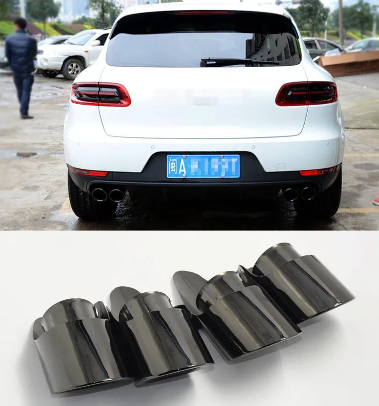 One Pair 304 Stainless Steel- Titanium Black 4 Outlets Update to 3.0T 3.6T For Macan Exhaust Tip Muffler Tail Nozzles