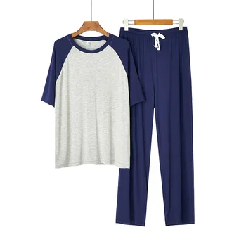 

Men's Pajamas Set Simple Large Size Nightclothes Trousers Modal пижама Comfortable Homewear Male Casual Thin Home Pijamas Set