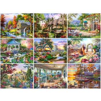 

5D DIY diamond painting "House Flower Landscape" resin diamond embroidery 5D Diy diamond mosaic handmade cross stitch gift