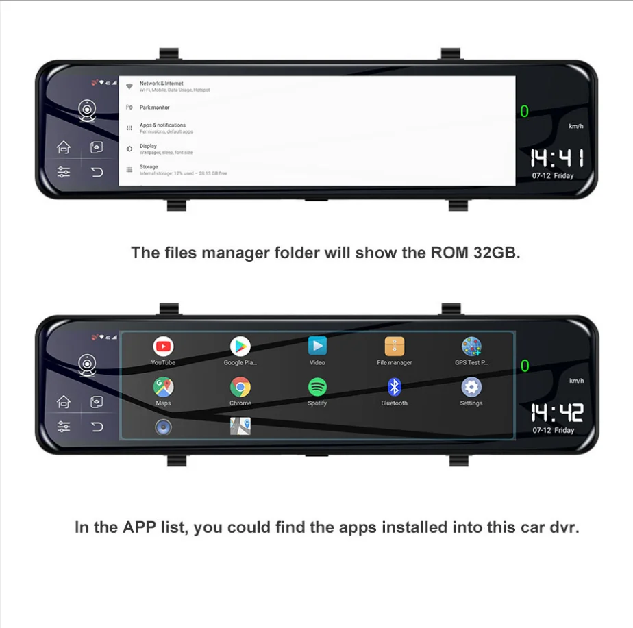 ڵ DVR ī޶, 4G ȵ̵ 8.1 Ʈ ̷, 12 ġ 1080P ̺ , ڵ  ϱ  ķ, 4GB + 32GB