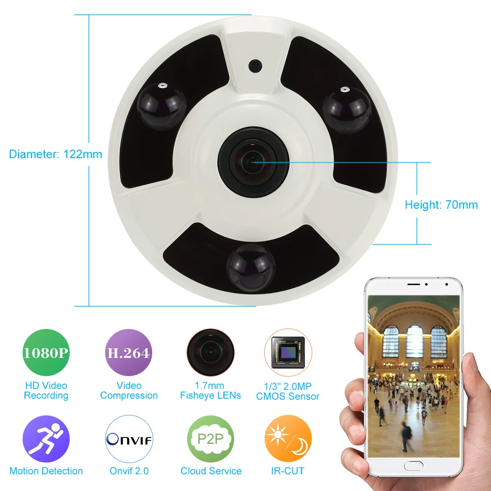 

KKmoon H.264 HD 1080P 1.7mm Fisheye Panoramic IP Camera CCTV Security Home Surveillance