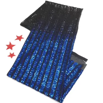 

2019 shiny Royal Blue Gold French lace fabric 5 yards fashion party dresses tulle lace fabric with sequins African net lace