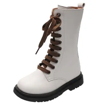 

Kids Flat 2020 Autumn Winter Children Leather Shoes Baby Girls Brand Knee High Martin Boots Toddlers Fashion Warm Snow Shoes