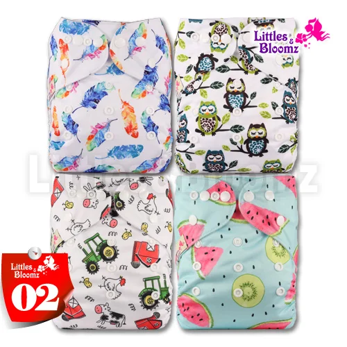 [Littles и Bloomz] 4 шт./компл. детские один размер Многоразовые вкладыши для тканевых подгузников крышка Обёрточная бумага для Применение с плоским крышам или приталенные пеленки - Цвет: 02