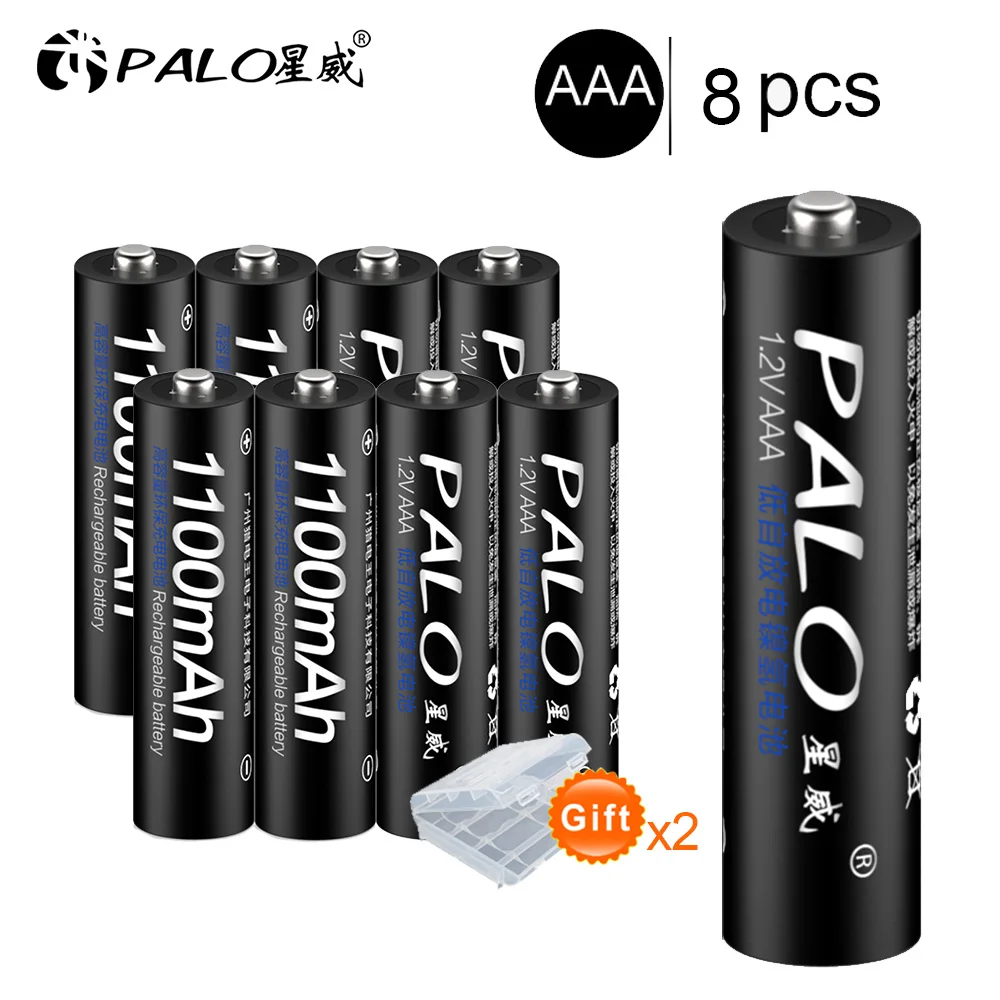 PALO 1100mAh 1,2 V Ni-MH AAA аккумуляторная батарея aaa аккумуляторная батарея с ЖК-дисплеем смарт-зарядное устройство - Цвет: 8pcs AAA