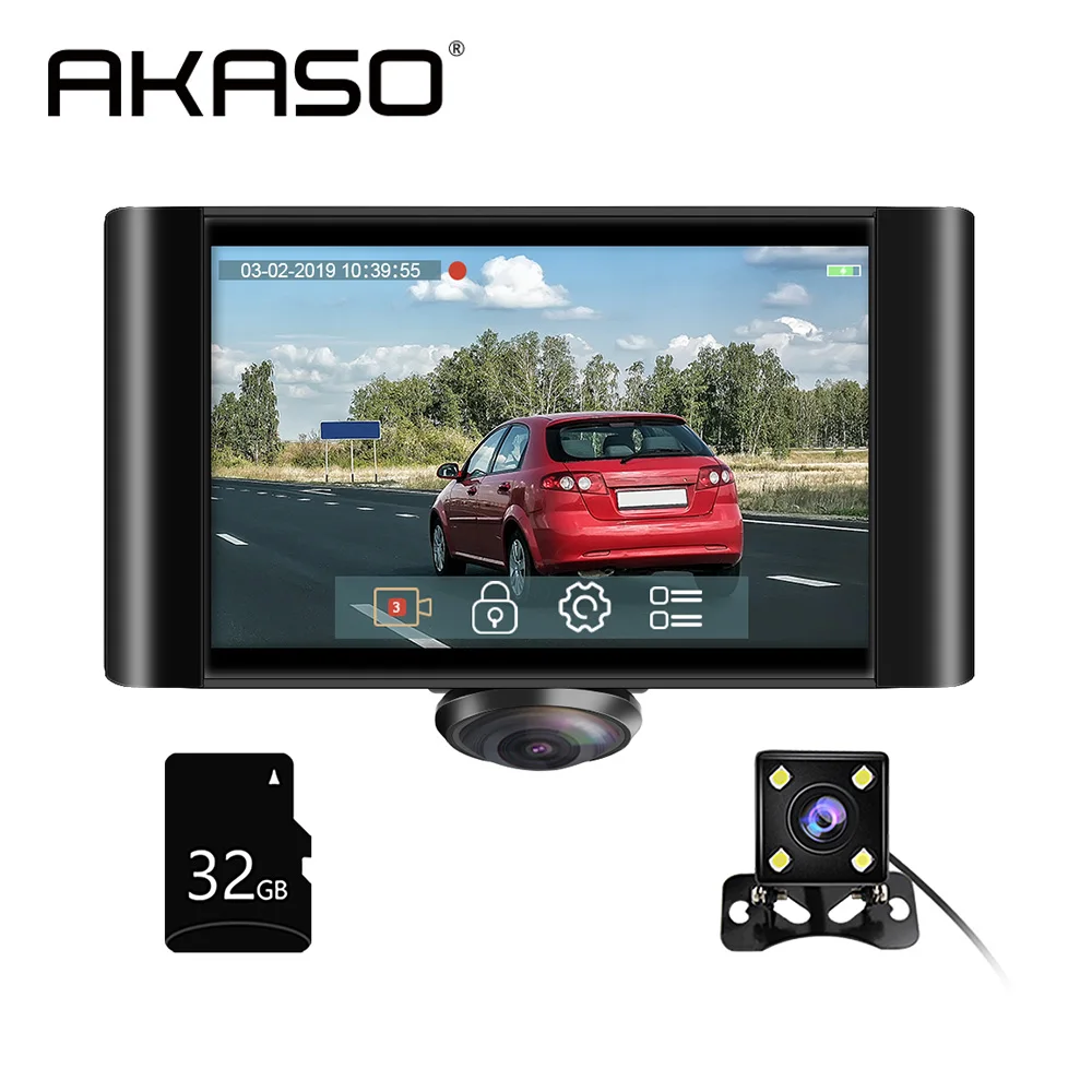 AKASO 360° Car DVR Dual Lens Dash Camera Front and Rear Dashboard Video Recorder with Touch Screen G-Sensor Parking Monitor Cam