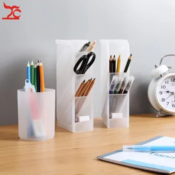 

Creative Transparent Grinding Plastic Pen Barrel Student Drop Resistant Cylinder Multifunctional Desktop Receiving Oblique Squar