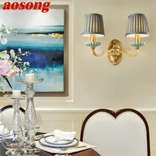 

AOSONG Indoor Wall Lamps Fixture Brass Sconces Luxury Ceramic Modern Fabric LED Home Decorative For Bedroom Living Room Dining