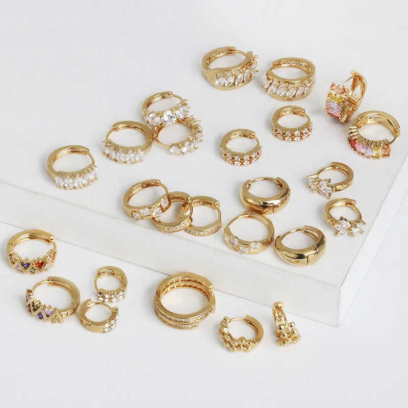 

Wholesale Minimalist Blingbling Crystal Small Hoop Earrings White Colorful CZ Paved 18k Gold Plated Huggie Earrings For Women
