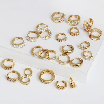 

Wholesale Minimalist Blingbling Crystal Small Hoop Earrings White Colorful CZ Paved 18k Gold Plated Huggie Earrings For Women