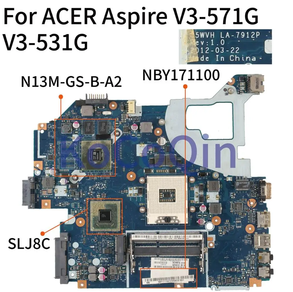 KoCoQin Laptop motherboard For ACER Aspire V3-571G V3-531G Mainboard LA ...