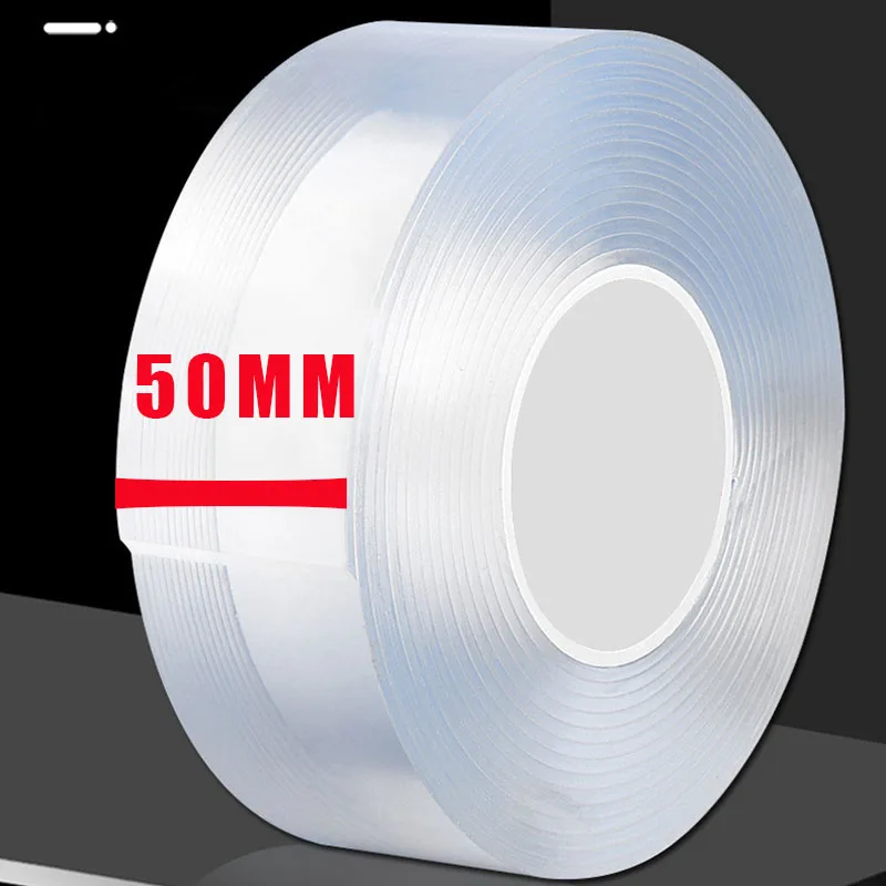 50mm Width 3M Nano Tape Transparent Double-Sided Non-Marking Reusable Waterproof Bathroom Dust proof Cleaning Tape Double Sided Adhesive Tape Double Sided Tape