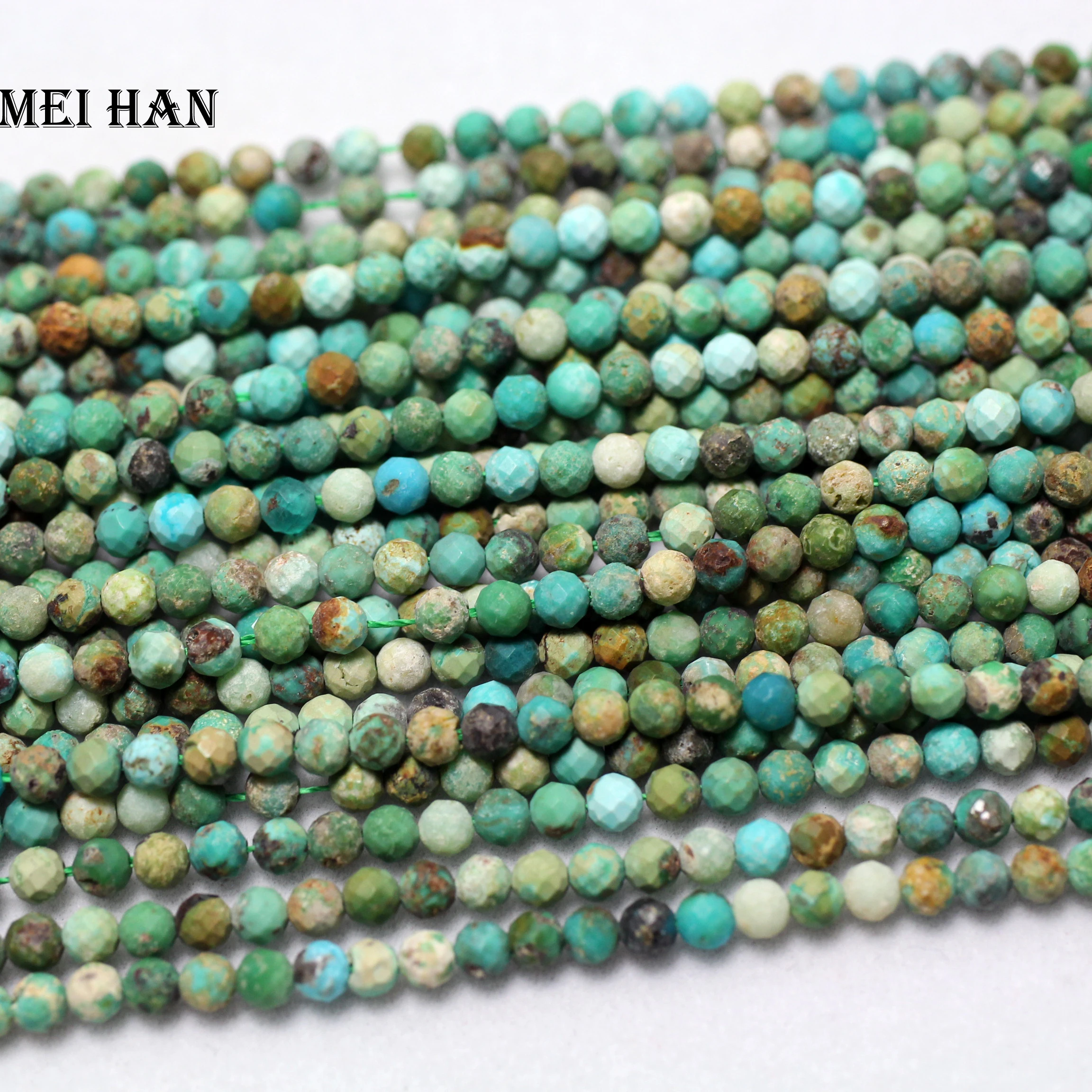 

Meihan (3strands/set) 3.3-3.5mm Natural Hubei Turquoise faceted seed beads for jewelry making