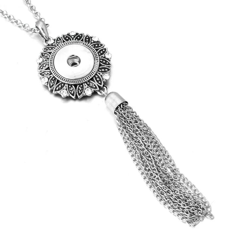 Кристальное винтажное металлическое ожерелье с кисточками DIY Кнопка ювелирные изделия 18 мм кнопки Подвески ожерелье оснастка ювелирные изделия для женщин ZG036 - Окраска металла: 12