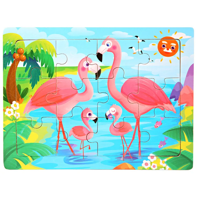 15*11cm 12pcs Wood Puzzle Kids Educational Toys Cartoon Animal/Traffic 3dD Wooden Puzzle Jigsaw Toys For Children Gifts 10