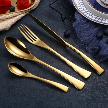 

Dinner Knife and Fork Spoon 4Pcs/set Stainless Steel Golden Cutlery Set Dinnerware Tableware Silverware Sets Drop Shipping