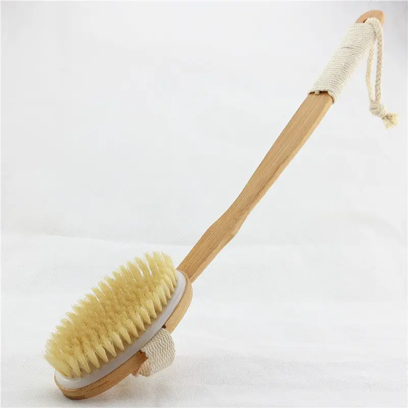 Щетка для тела для ванны, противоскользящая скруббер для спины из дерева, с длинной ручкой, массажер для тела с натуральной щетиной