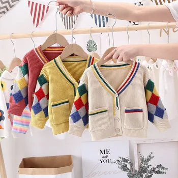 

Children's Sweater Boys Knitted Plaid Cardigan Baby Jacket Open Stitch for Boys 2020 Autumn Winter