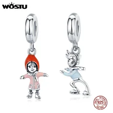 WOSTU, 925 пробы, серебряные, для катания на лыжах, для мальчиков и обнимающих, подвески для девушки, бусины, подходят к оригинальному браслету, подвеска, ювелирные изделия дружбы CQC1352