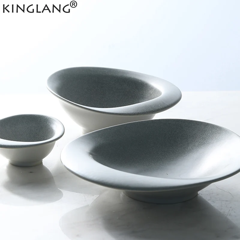 KINGLANG 디자인 북유럽 그레이 컬러 스톤 모자 모양 스시 접시 밥 그릇..