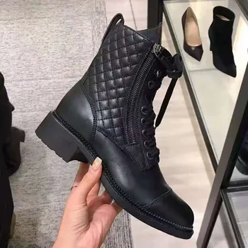 

Ankle Boots Women Leather Zipper Boots Round Toe Lace Up Motorcycle Boots 2019 Winter Warm Boots Snow Boots кроссовки женские