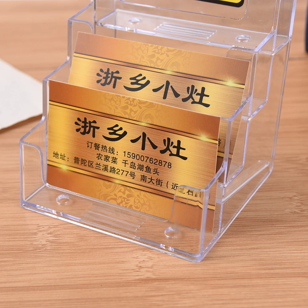 High quality Four Pockets Clear Desktop Office Counter Acrylic Business Card Holder Stand Display Fit For Office School