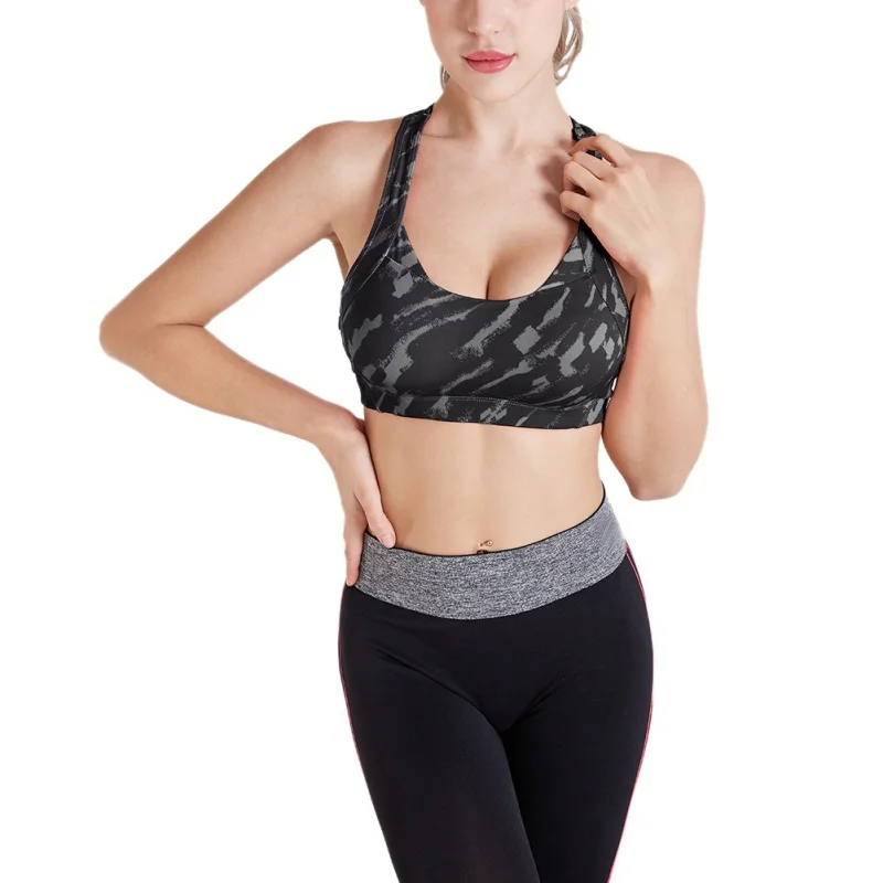 

2019 Sport Women Female Summer New Camouflage No Steel Ring Shockproof Professional Sports Bra Yoga Running Cross Back Underwear