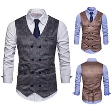 Стиль мужской повседневный деловой Жилет двубортный клетчатый жилет Модный весенний и осенний мужской жилет