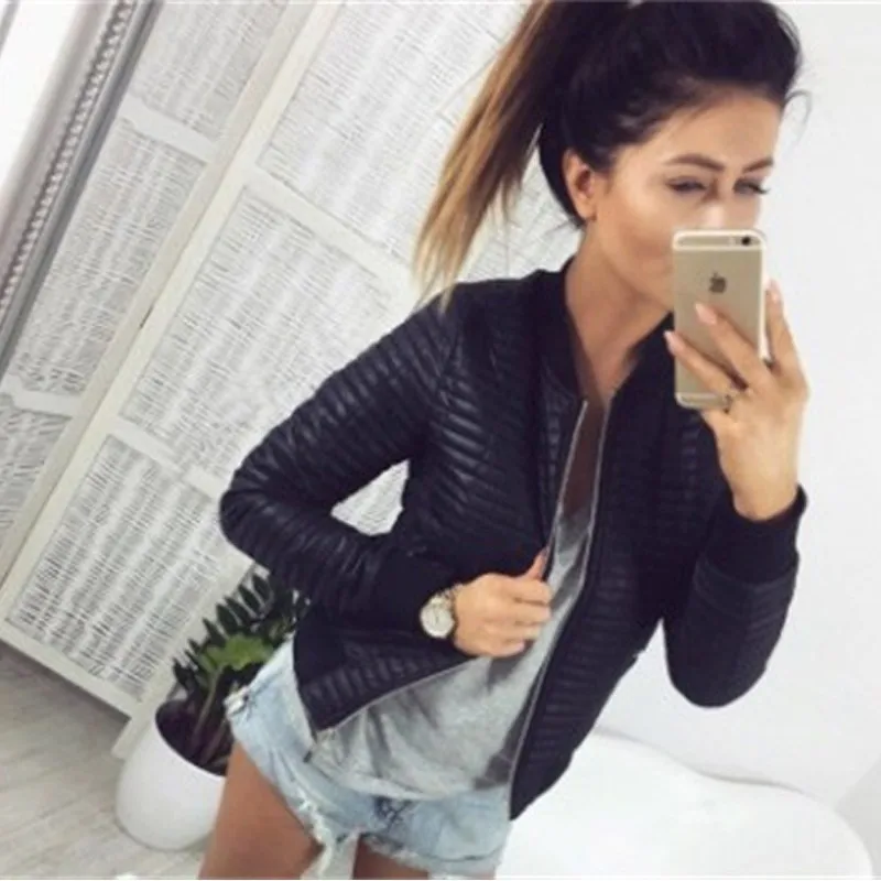 remarkable  Fashion Sleeve Women Coats Long Sleeve Solid Casual Slim Jacket Coat Bomber Cropped Jacket Outwear