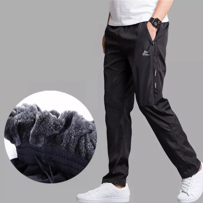 Men's Winter Warm Pants Fleece Thick Trousers Outdoors Thermal Waterproof Zippers Fitted Sweatpants Joggers Men | Мужская одежда