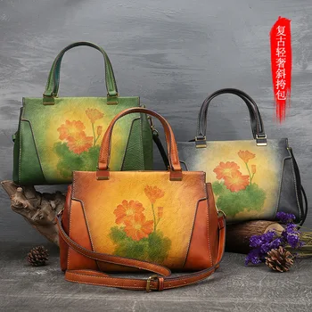 

Handmade Embossing Luxury Handbags Women Bags Designer 2020 New Large Capacity Vintage Lady Shoulder&crossbody Bags
