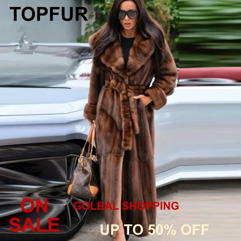 

TOPFUR Winter X-Long Coats Real Mink Fur Coat Women Natural Mink Fur Coat With Mink Collar Coats Full Sleeves Coats Women