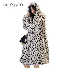 

Leopard Printed Fur Coat Korean Style Long Overcoat Female Parka Hooded Furry Coat Faux Fur Jacket Thick Winter Warm Jacket 2021