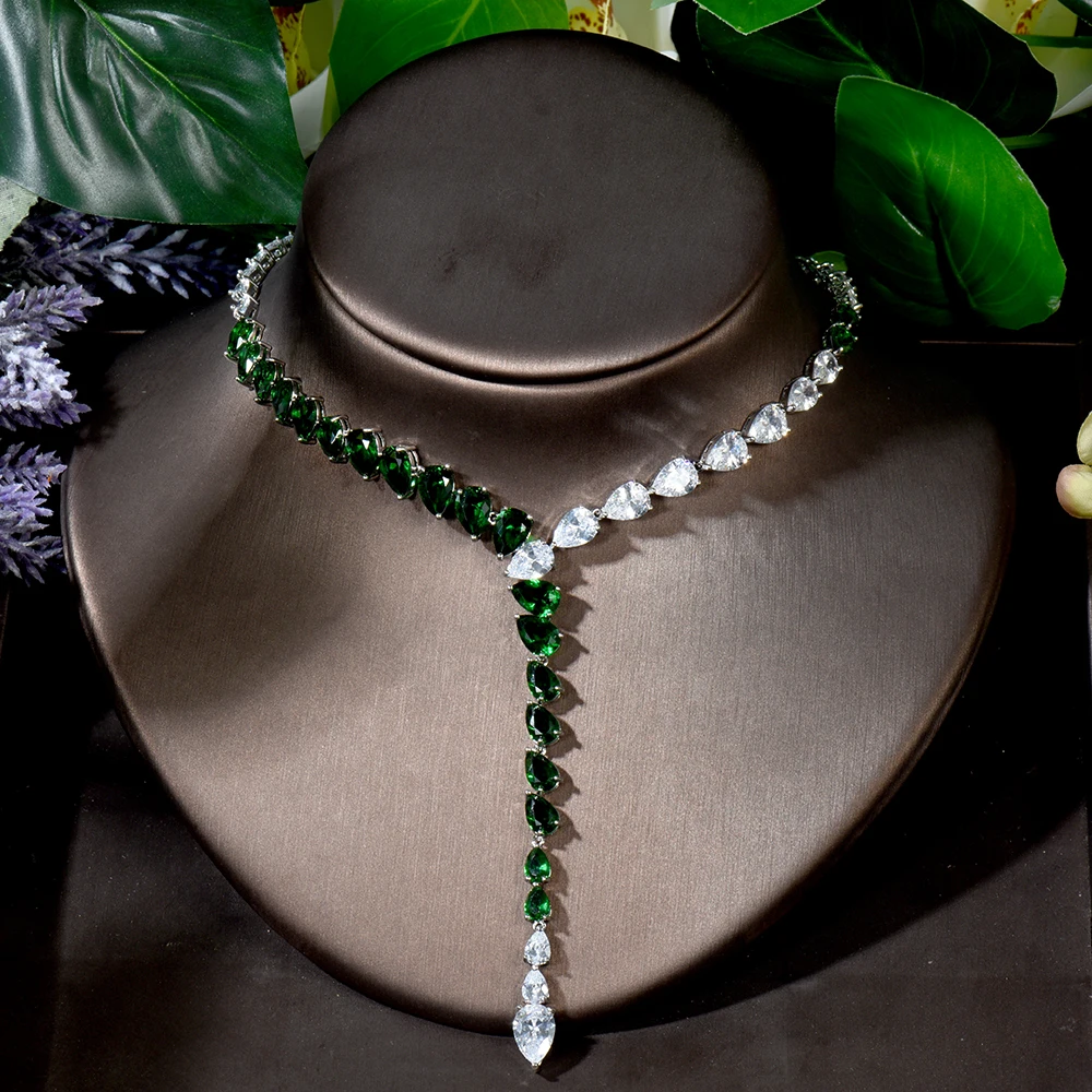 HIBRIDE Super Nigeria 2pcs Big Long Water Drop Necklace Cubic Zirconia Jewelry Set for Women Wedding Dubai Bridal Set N-1580 - Image 4