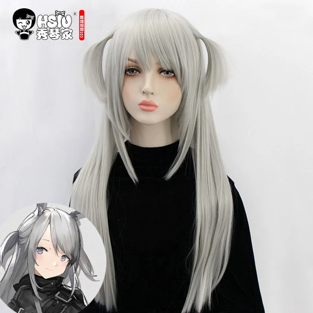 HSIU дикарь косплей парик, игра Arknights парик, серебристо-серые длинные волосы, косплей девушка парик Хэллоуин серебристо-серые длинные волосы