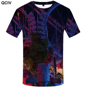 

QCIV Brand City T shirt Men Ferris Wheel Tshirt Printed Street Tshirts Casual Funny Anime Clothes Leisure Funny T shirts
