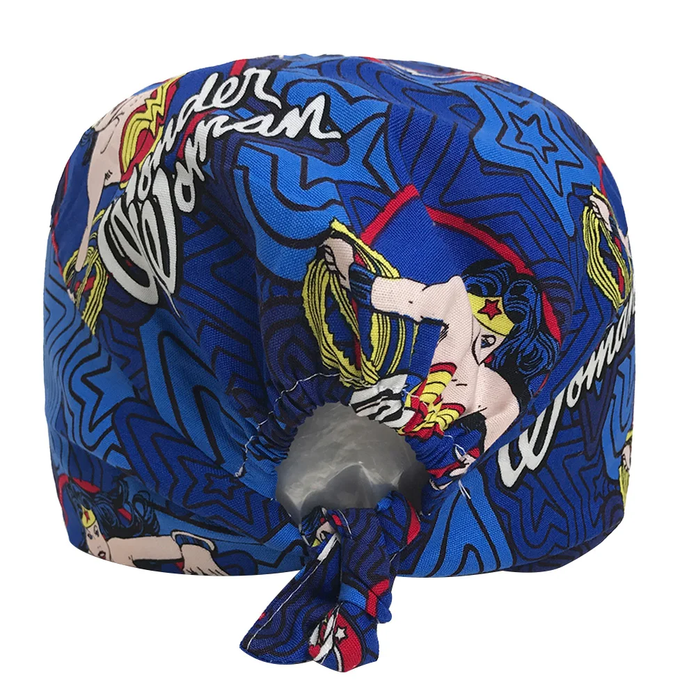 VIAOLI Print Black Tieback Elastic Section 100% Cotton Surgical Caps Scrub Caps for men Women Hospital Medical Hats Arrival 050
