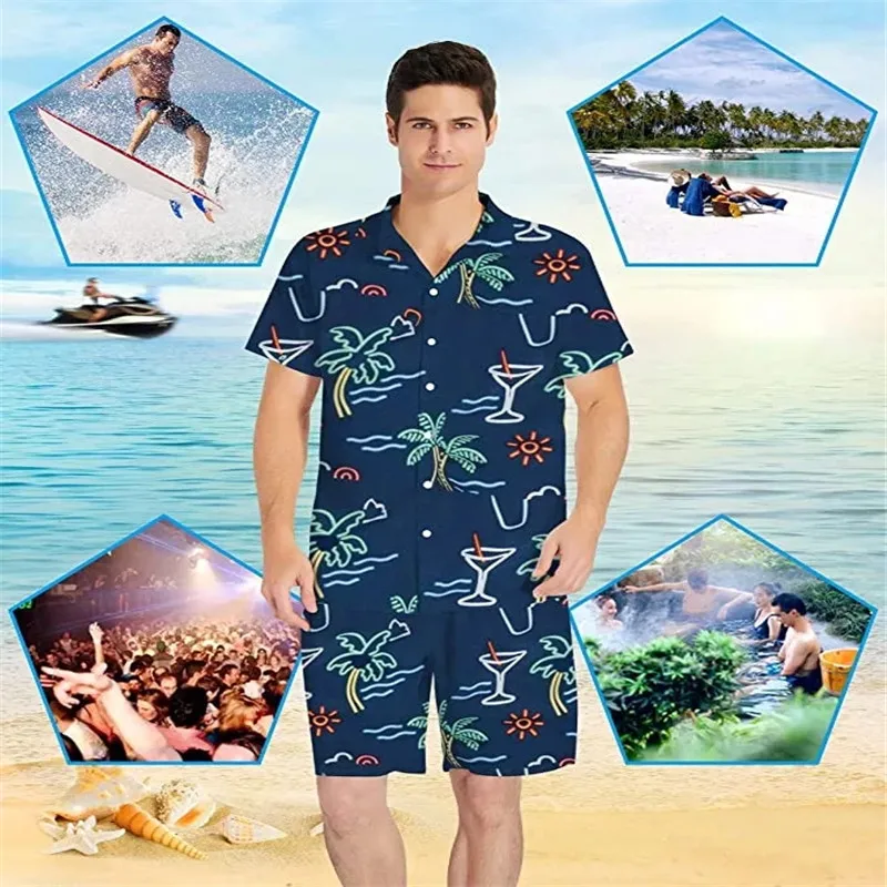 FORUDESIGNS Summer Men Shirts Polynesian Tribe Design Casual Loose Beach Camisas Oversized Chemise Homme V-neck Men Clothing Hot