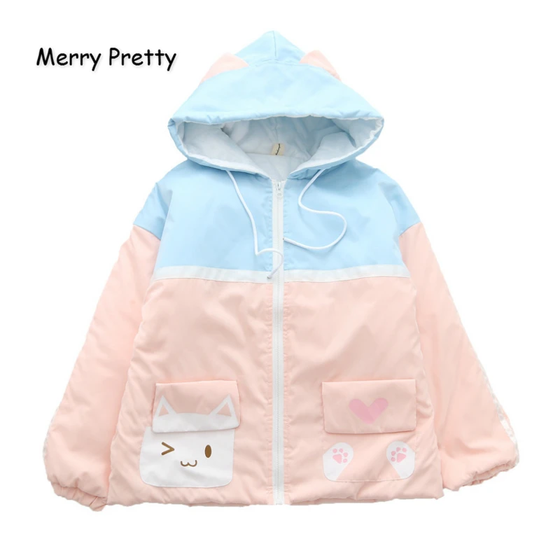 MERRY PRETTY, женское хлопковое пальто Харадзюку С мультяшным принтом, лоскутное пальто, куртки,, зимняя теплая парка с капюшоном и длинным рукавом