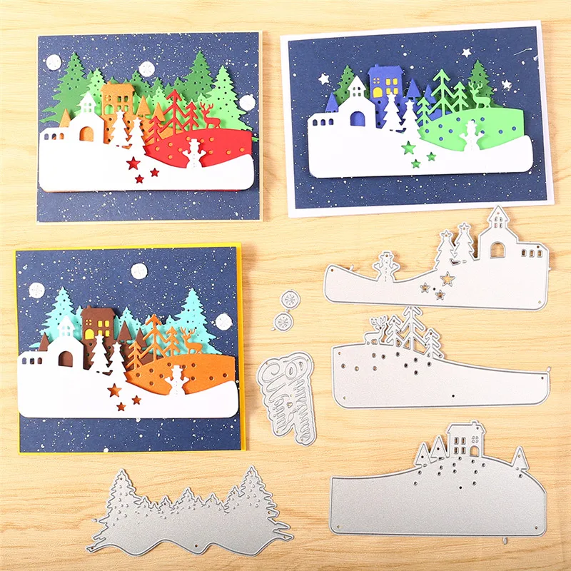 

Kokorosa Merry Christmas Dies House Tree Metal Cutting Dies New 2019 for Card Making Scrapbooking Embossing Stencil Craft Dies