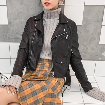 

New 2020 Leather Jacket Women Casual Motorcycle Coat Faux Leather Biker Jacket Soft Short PU Jacket Female