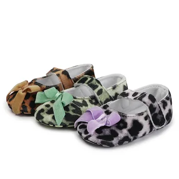 

New Princess Party Bow First Walkers Baby Toddler Cotton Fabric Baby Moccasins Baby Girls Mary Jane Leopard Sole Baby Shoes