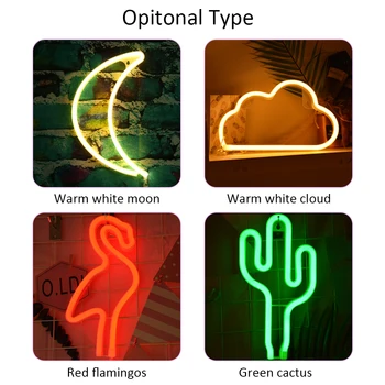 

LED Neon Lamp USB Charging Living Room Bedroom Desktop Decorative Cactus Flamingos White Cloud/Moon Table Decoration Nightlight